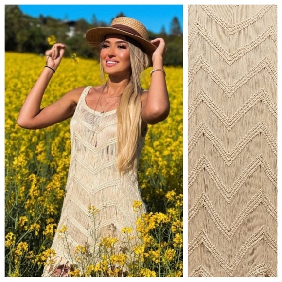 NWT. Zara Beige/Sand Limited Edition Crochet Midi Dress. Size L. - Picture 3 of 11